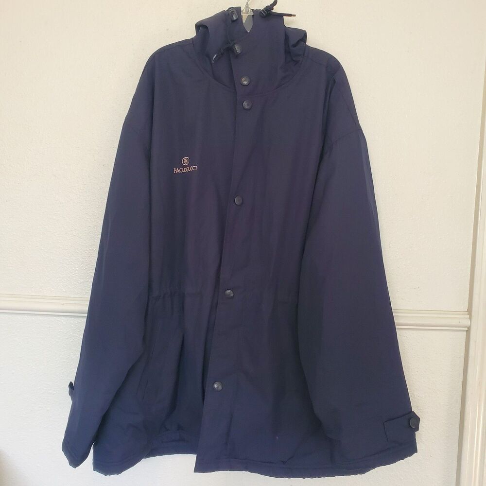 Vintage Paolo Gucci Blue Puffer Jacket Oversized 80s Luxury Designer‎ 2XL Hooded